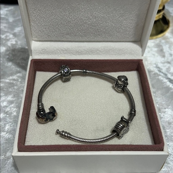Pandora Silver with 3  Charm Bracelet with Polished Finish $112 - Picture 7 of 9